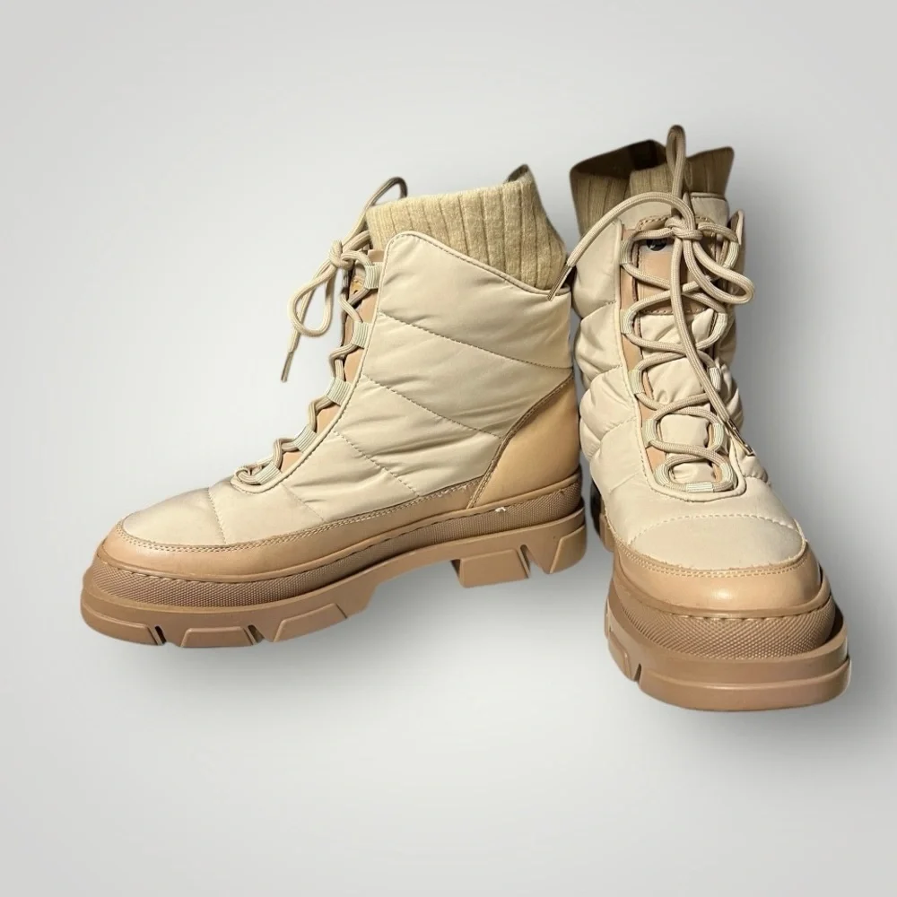 🌻Sam Edelman Reve Tabitha Moonbeam Leather Lace-Up Winter Boots Women's Size 8